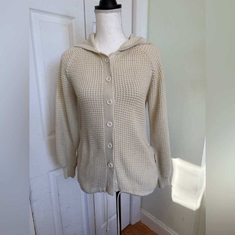 1980s Cream Colored Cottage core Knitted Jacket with Hood by Marisa Christina